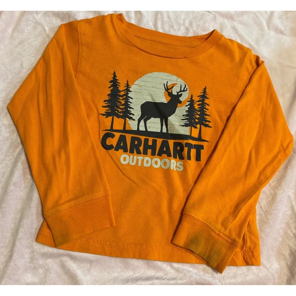Carhartt Deer Graphic Shirt 2T Orange‎ Long Sleeve Outdoors Stained